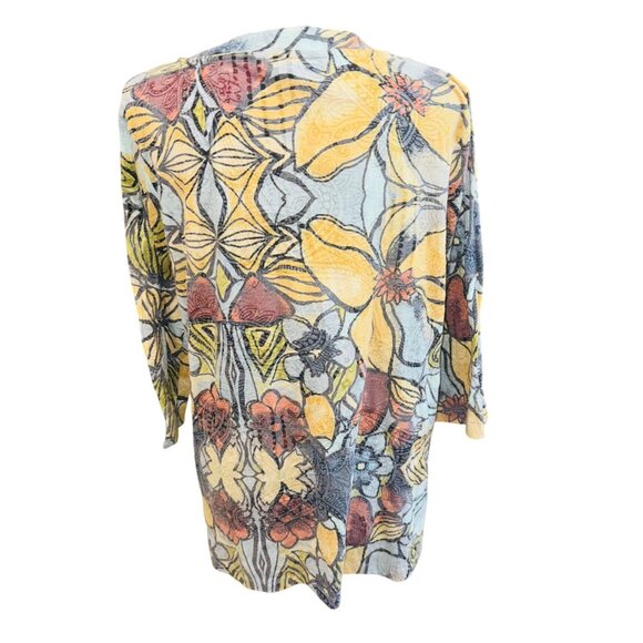 Ali Miles Floral V-Neck Tunic Top Soft Multicolor Asymmetrical Tie Front Casual - Picture 2 of 10